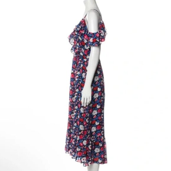 Kate Spade New York Navy Daisy Cutout Shoulder Silk Midi Dress Sz 2 EUC - Picture 3 of 10